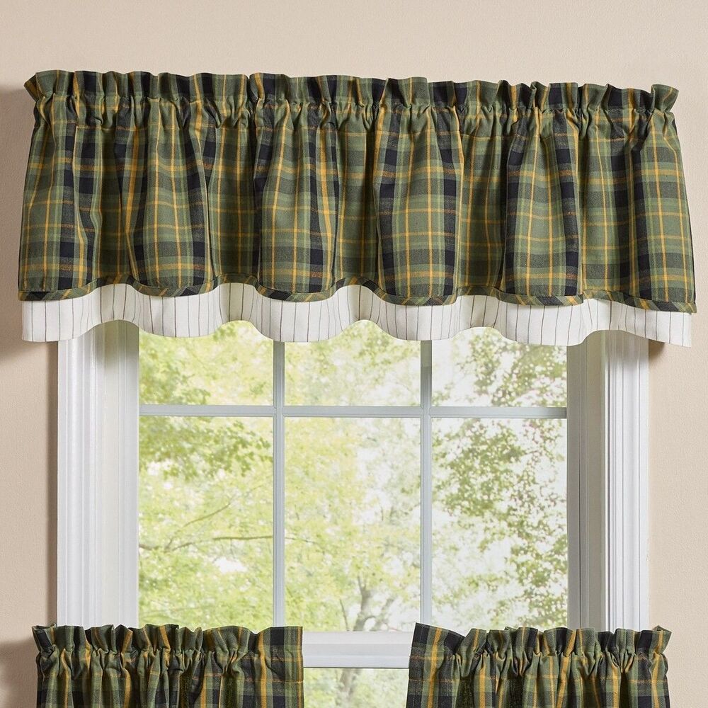 Park Designs Willow Lane Plaid Lined Layered Valance 72 in x 14 in - One Valance